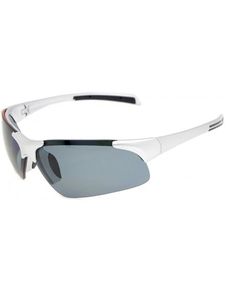 Rectangular Polycarbonate Half-Rimless Polarized Sport Sunglasses TR90 Unbreakable - Silver/Grey Lens - C612NSQHHGW $23.17