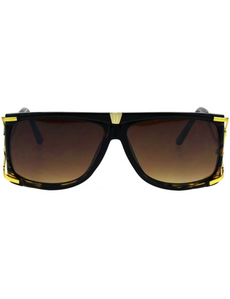 Rectangular Mens Designer Style Sunglasses Gold Accents Square Rectangular Shades - Tortoise (Brown) - CM18H4H7IIG $11.30