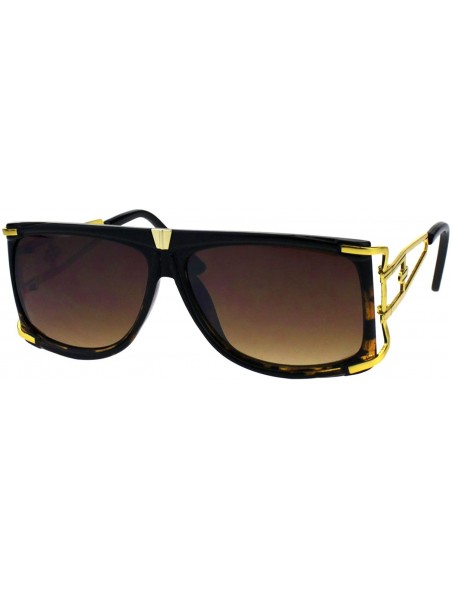 Rectangular Mens Designer Style Sunglasses Gold Accents Square Rectangular Shades - Tortoise (Brown) - CM18H4H7IIG $11.30