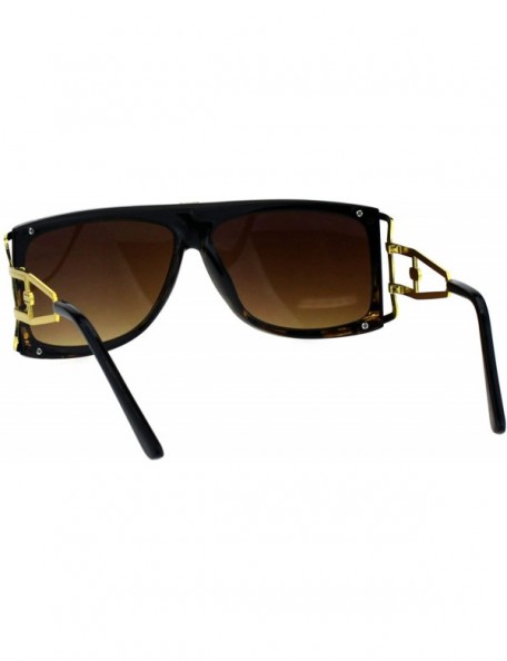 Rectangular Mens Designer Style Sunglasses Gold Accents Square Rectangular Shades - Tortoise (Brown) - CM18H4H7IIG $11.30