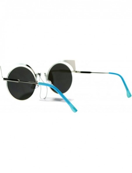 Cat Eye Color Mirror Metal Eyebrow Cat Eye Round Circle Lens Sunglasses - Silver Mint Blue - C612LXI48LL $10.55