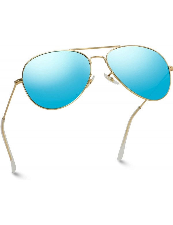 Aviator Polarized Metal Frame Pilot Style Aviator Sunglasses - Gold Frame / Mirror Blue Lens - C912GHKWRPJ $21.72