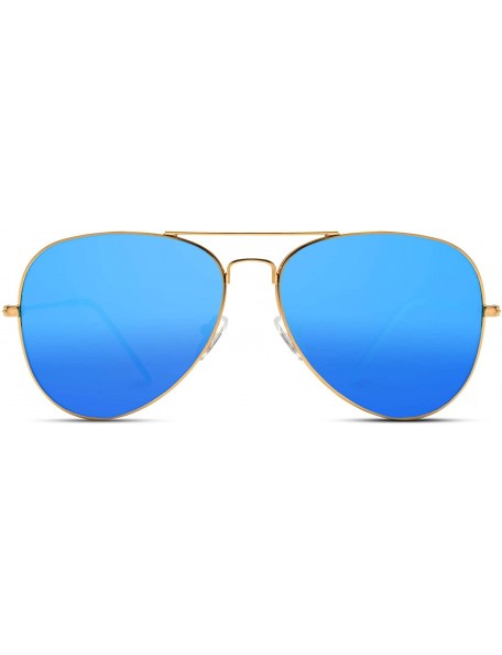 Aviator Polarized Metal Frame Pilot Style Aviator Sunglasses - Gold Frame / Mirror Blue Lens - C912GHKWRPJ $21.72