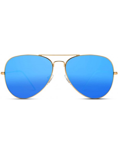 Aviator Polarized Metal Frame Pilot Style Aviator Sunglasses - Gold Frame / Mirror Blue Lens - C912GHKWRPJ $21.72