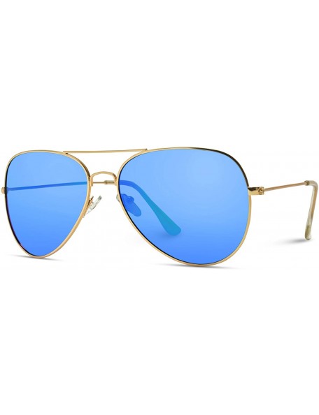 Aviator Polarized Metal Frame Pilot Style Aviator Sunglasses - Gold Frame / Mirror Blue Lens - C912GHKWRPJ $21.72