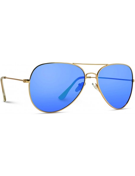 Aviator Polarized Metal Frame Pilot Style Aviator Sunglasses - Gold Frame / Mirror Blue Lens - C912GHKWRPJ $21.72