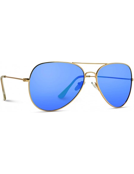 Aviator Polarized Metal Frame Pilot Style Aviator Sunglasses - Gold Frame / Mirror Blue Lens - C912GHKWRPJ $21.72