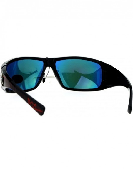 Shield Sunglasses Mens Biker Wrap Around Shield Frame Spider Webs - Black Red (Orange Mirror) - CL186OU93OI $9.76