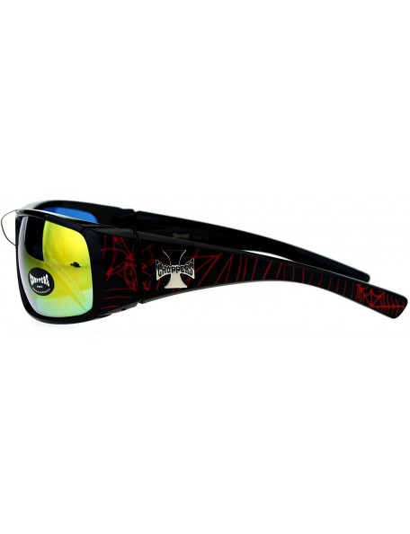 Shield Sunglasses Mens Biker Wrap Around Shield Frame Spider Webs - Black Red (Orange Mirror) - CL186OU93OI $9.76