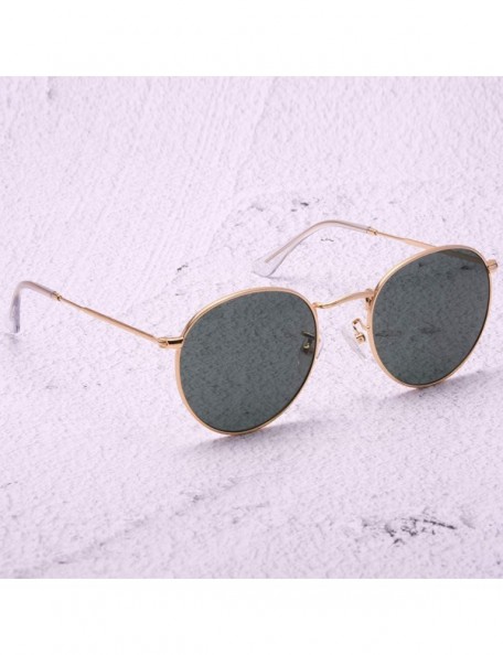 Round Sunglasses Classic Circle Glasses Shades - G15 Green Glass Lens/Gold Frame - C2193WHRNE5 $21.72