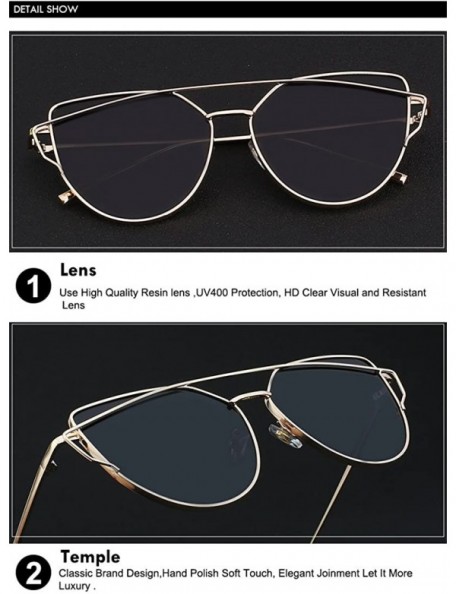 Cat Eye Stylish Metal Frame Cat Eye Sunglasses for Women Mirrored Flat Lens - Blue Lens/Black Frame - CF188TRWZKL $15.18