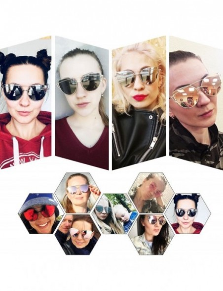 Cat Eye Stylish Metal Frame Cat Eye Sunglasses for Women Mirrored Flat Lens - Blue Lens/Black Frame - CF188TRWZKL $15.18