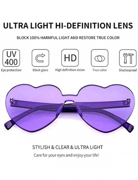 Rimless Heart Shaped Rimless Sunglasses Clout Goggles Candy Clear Lens Sun Glasses for Women Girls - Purple - CN18G404Q8W $12.87