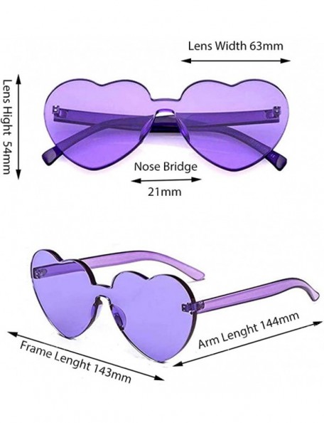 Rimless Heart Shaped Rimless Sunglasses Clout Goggles Candy Clear Lens Sun Glasses for Women Girls - Purple - CN18G404Q8W $12.87