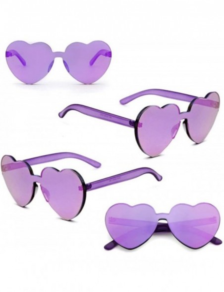 Rimless Heart Shaped Rimless Sunglasses Clout Goggles Candy Clear Lens Sun Glasses for Women Girls - Purple - CN18G404Q8W $12.87