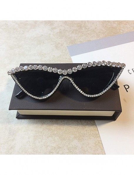 Oversized Sparkling Crystal Cat Eye Sunglasses UV Protection Rhinestone Sunglasses - Black Frame - C918QZHRNHI $12.27