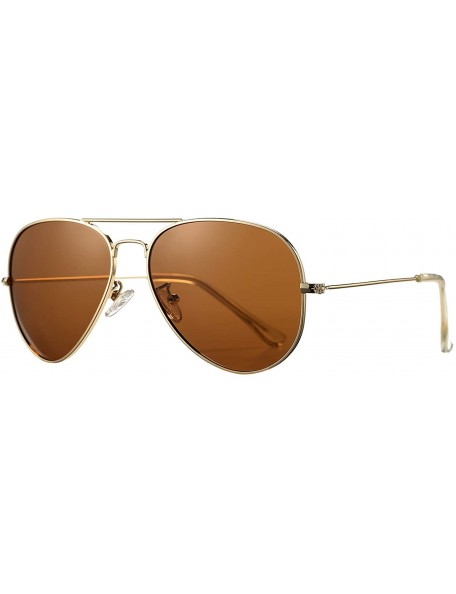 Wayfarer Classic Polarized Aviator Sunglasses for Men and Women UV400 Protection - Gold Frame/Brown Lens - C9193G87IDZ $11.39