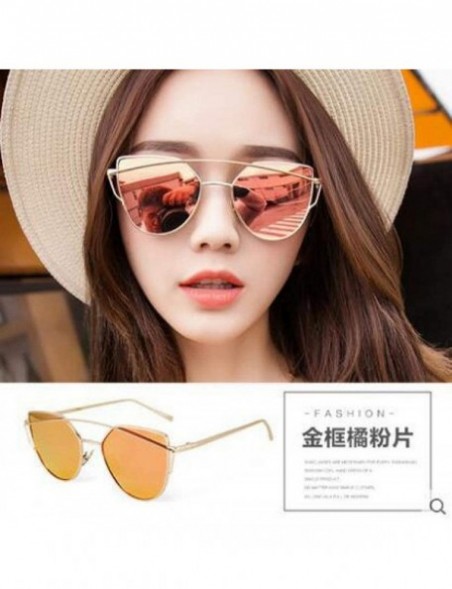 Aviator Cat Eye Women Sunglasses Women Brand Design Mirror Flat Rose Gold Vintage 1 - 1 - CA18XE0W05T $9.90