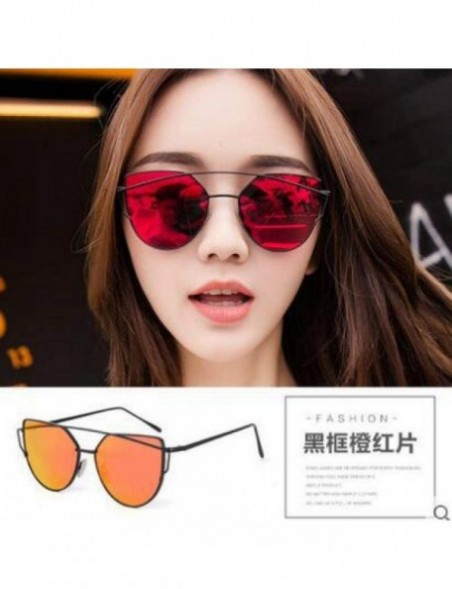 Aviator Cat Eye Women Sunglasses Women Brand Design Mirror Flat Rose Gold Vintage 1 - 1 - CA18XE0W05T $9.90