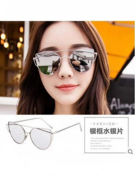 Aviator Cat Eye Women Sunglasses Women Brand Design Mirror Flat Rose Gold Vintage 1 - 1 - CA18XE0W05T $9.90