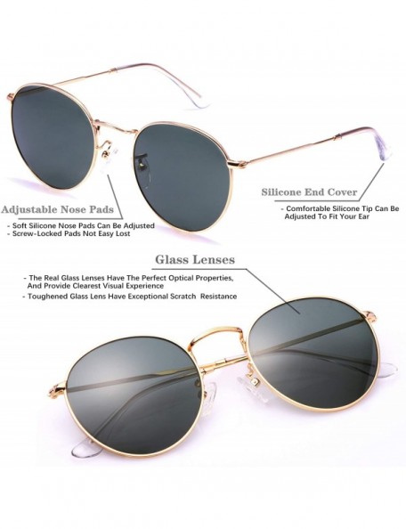 Round Sunglasses Classic Circle Glasses Shades - G15 Green Glass Lens/Gold Frame - C2193WHRNE5 $21.72