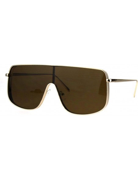 Oversized Mens Oversized Futurism Robotic Shield Rapper Metal Rim Sunglasses - Gold Brown - CO18228CSOX $10.17