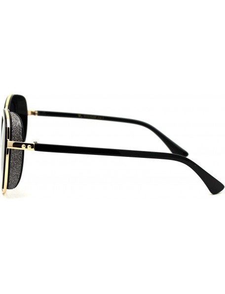 Oversized Womens Chic Glitter Side Visor Oversize Cat Eye Designer Sunglasses - Black Gold Smoke - C518Y8LURRC $16.88