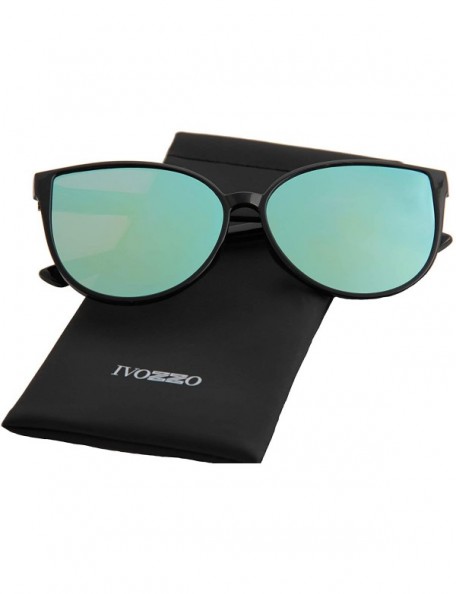 Oversized Modern Stylish Sunglasses for Women Trendy Cateye Oversized Mirrored - Black Frame / Mirrored Green Lens - CM18O7LI...