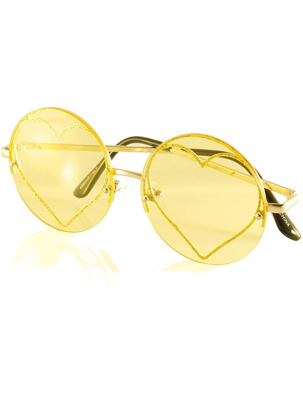 Wayfarer Women's Rimless Metal Tinted/Gradient Flat Lens Heart Sunglasses A024 - (A270) Yellow - CI18RNQ0RDA $10.48