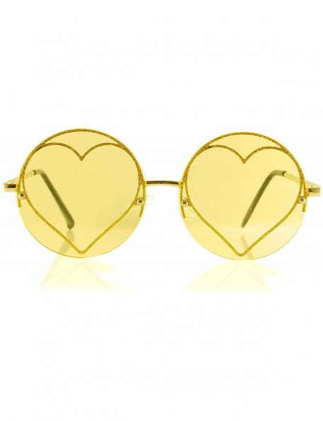 Wayfarer Women's Rimless Metal Tinted/Gradient Flat Lens Heart Sunglasses A024 - (A270) Yellow - CI18RNQ0RDA $10.48