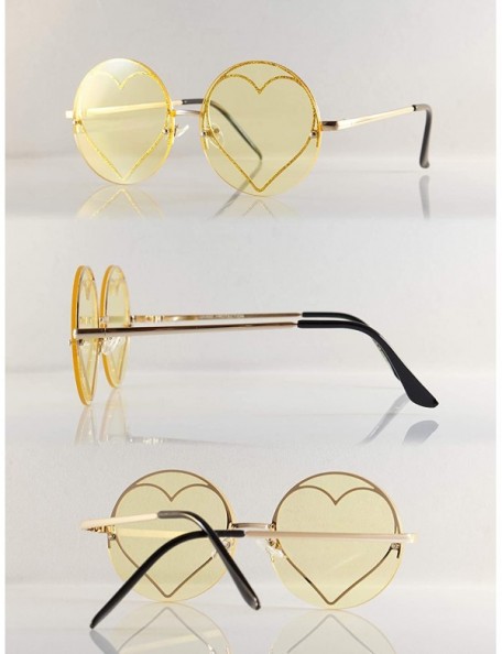 Wayfarer Women's Rimless Metal Tinted/Gradient Flat Lens Heart Sunglasses A024 - (A270) Yellow - CI18RNQ0RDA $10.48