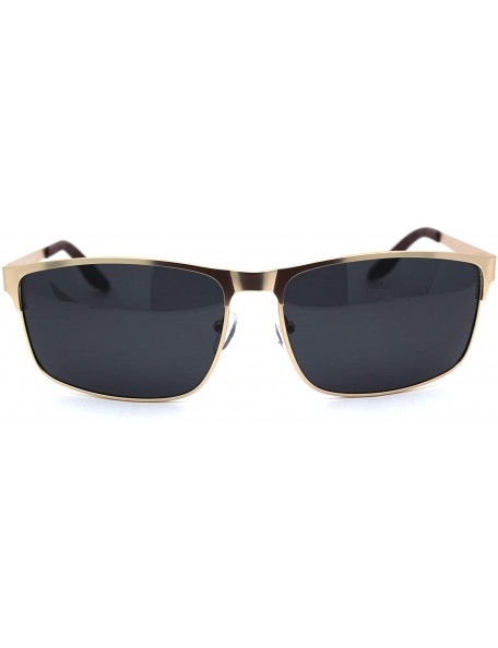 Rectangular Mens Polarized Spring Hinge Rectangular Metal Rim Dress Sunglasses - Gold Black - CU18A9IEEZ7 $14.16