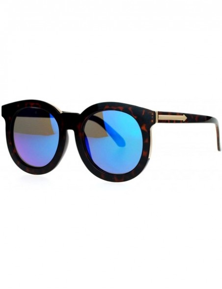 Wayfarer Womens Mirrored Mirror Lens Retro Round Horned Sunglasses - Tortoise Teal - C7126EFYWYL $9.06