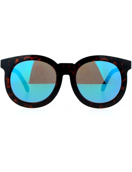 Wayfarer Womens Mirrored Mirror Lens Retro Round Horned Sunglasses - Tortoise Teal - C7126EFYWYL $9.06