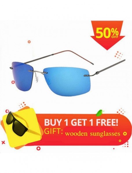 Oversized Titanium Rimless Sunglasses Polarized Men Super Thin Frameless Sun Black - Black - CU18XE0W3HK $17.45