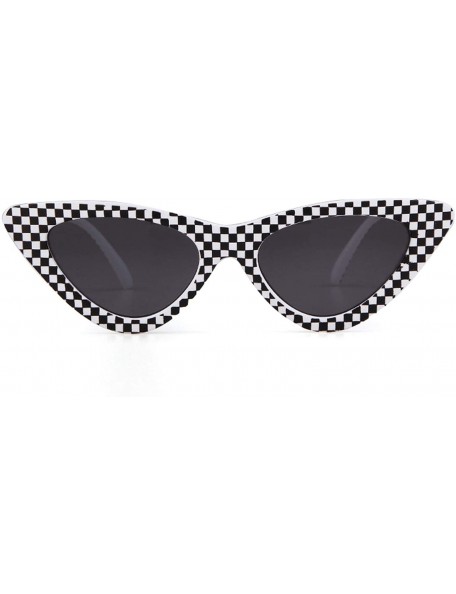 Cat Eye Cat Eye Sunglasses Women 90S Retro Vintage Small Frame Checkered Sun Glasses Black Red Pink Shades S031 - C21 - CI197...