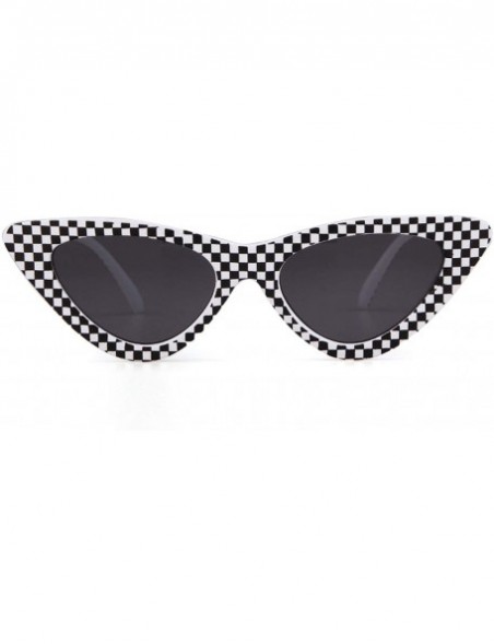 Cat Eye Cat Eye Sunglasses Women 90S Retro Vintage Small Frame Checkered Sun Glasses Black Red Pink Shades S031 - C21 - CI197...