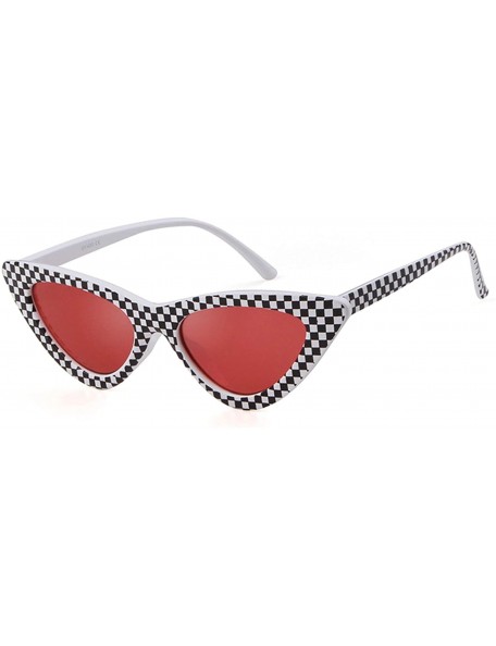 Cat Eye Cat Eye Sunglasses Women 90S Retro Vintage Small Frame Checkered Sun Glasses Black Red Pink Shades S031 - C21 - CI197...