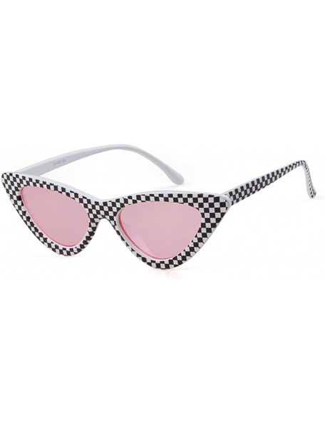 Cat Eye Cat Eye Sunglasses Women 90S Retro Vintage Small Frame Checkered Sun Glasses Black Red Pink Shades S031 - C21 - CI197...