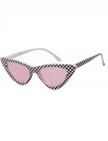 Cat Eye Cat Eye Sunglasses Women 90S Retro Vintage Small Frame Checkered Sun Glasses Black Red Pink Shades S031 - C21 - CI197...