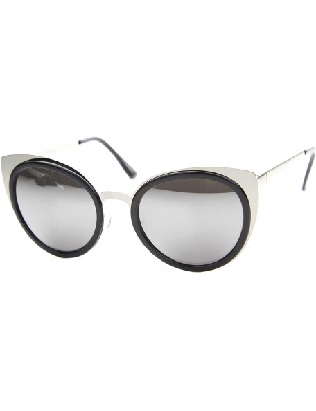 Round Womens Two-Toned Color Mirror Lens Cat Eye Sunglasses 54mm - Black-silver / Silver Mirror - C112H0L034L $12.53