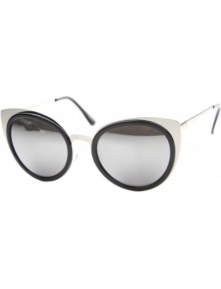 Round Womens Two-Toned Color Mirror Lens Cat Eye Sunglasses 54mm - Black-silver / Silver Mirror - C112H0L034L $12.53