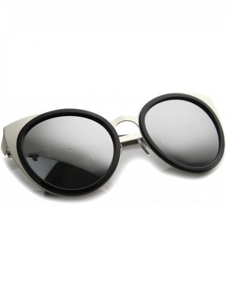 Round Womens Two-Toned Color Mirror Lens Cat Eye Sunglasses 54mm - Black-silver / Silver Mirror - C112H0L034L $12.53