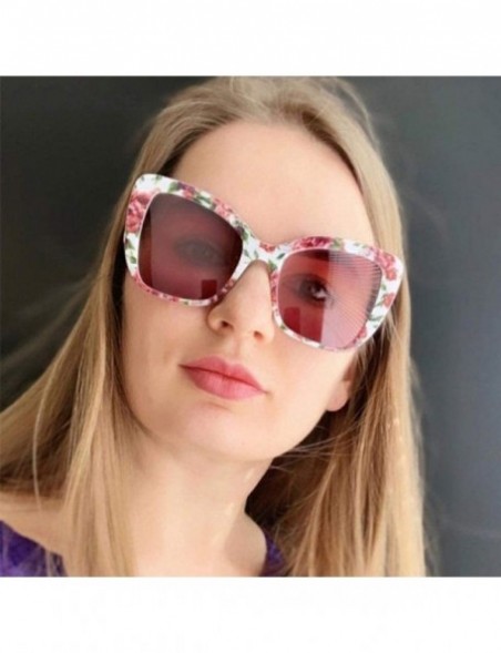 Aviator Big Frame Cat Eye Sunglasses Men Women Fashion Shades UV400 C7 Leopard Tea - C2 Flower Red - CP18YZW8ANH $14.02