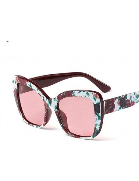 Aviator Big Frame Cat Eye Sunglasses Men Women Fashion Shades UV400 C7 Leopard Tea - C2 Flower Red - CP18YZW8ANH $14.02