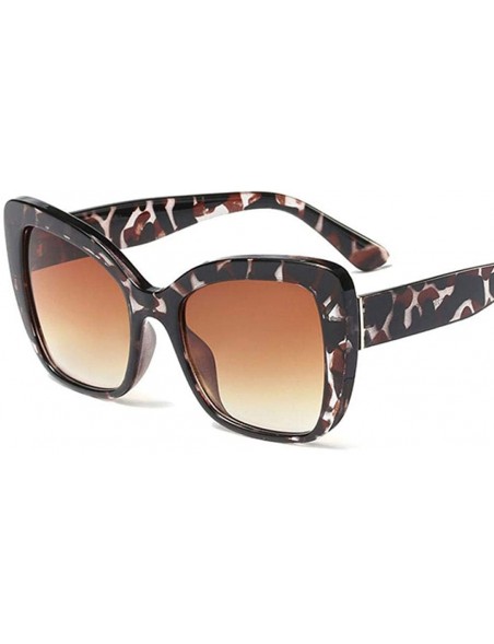 Aviator Big Frame Cat Eye Sunglasses Men Women Fashion Shades UV400 C7 Leopard Tea - C2 Flower Red - CP18YZW8ANH $14.02