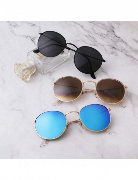 Round Retro Round Sunglasses Women Men Vintage Metal Frame Color Lens - Gold Frame Brown Lens - CX198RCHKGL $14.92