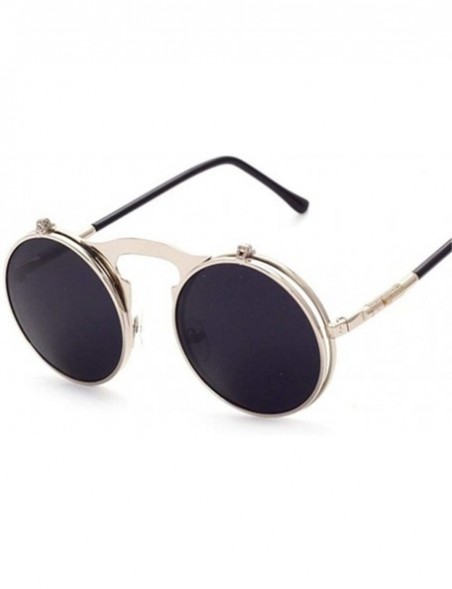 Aviator Steampunk Gothic Sunglasses Men Women Round Designer Silver Blue As Picture - Silver Gray - CV18XE02R4L $11.27