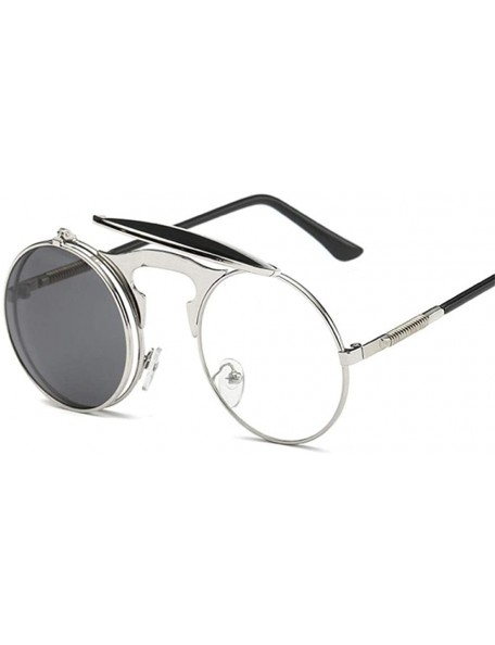 Aviator Steampunk Gothic Sunglasses Men Women Round Designer Silver Blue As Picture - Silver Gray - CV18XE02R4L $11.27