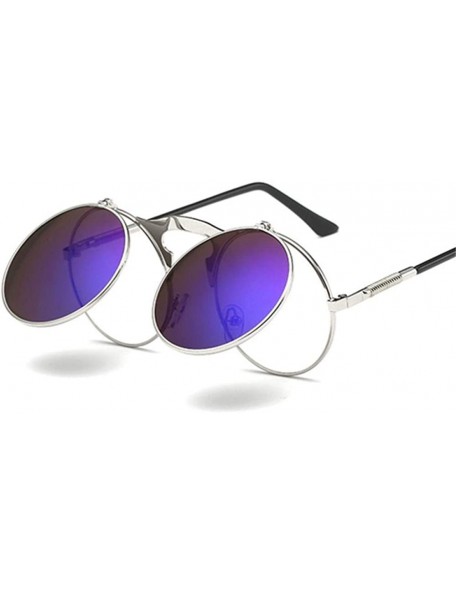 Aviator Steampunk Gothic Sunglasses Men Women Round Designer Silver Blue As Picture - Silver Gray - CV18XE02R4L $11.27